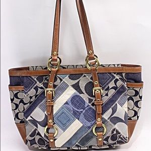 Authentic Coach Signature Denim Patchwork Tote Bag